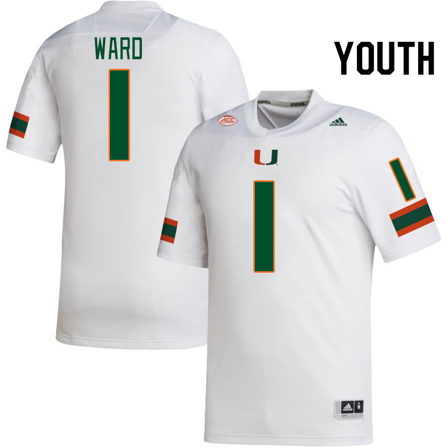 Youth #1 Cam Ward Miami Hurricanes College Football Jerseys Stitched-White